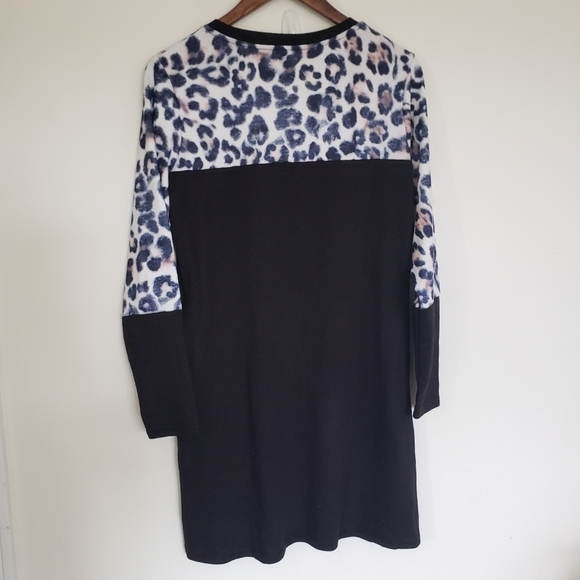 Boutique Black and Leopard Print Long Sleeve Sweatshirt Dress Tunic Size Small - Picture 4 of 7